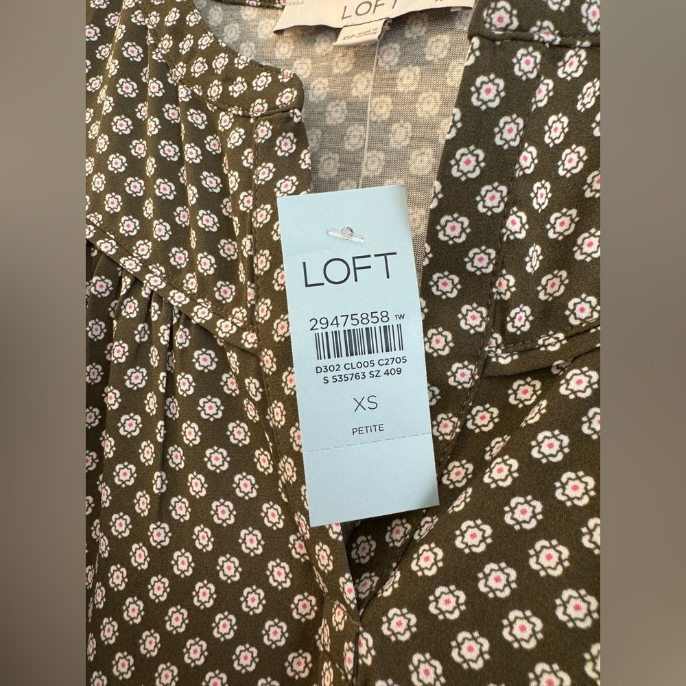 LOFT Olive and White Patterned Blouse - Picture 3 of 3